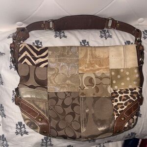 COACH Patchwork Shoulder Bag - Brown and Tan